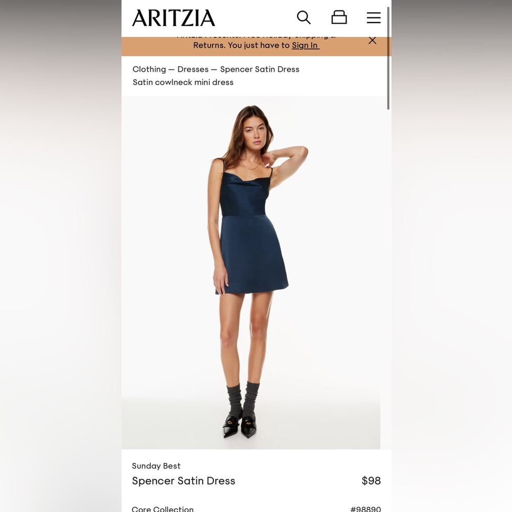 Aritzia Sunday best Spencer’s satin dress navy blue size 2